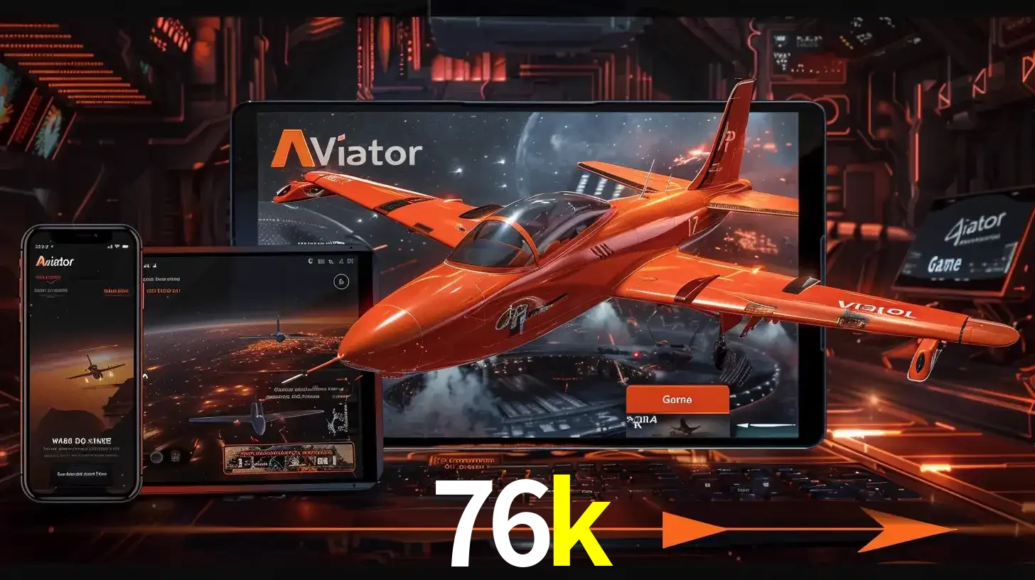Apresentação tecnológica do jogo Aviator com um avião saindo da tela de um tablet, demonstrando a experiência imersiva em múltiplos dispositivos no 76k.