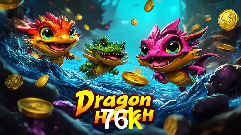 Arte promocional do jogo Dragon Hatch com três adoráveis dragões bebês nadando entre moedas de ouro, um dos slots mais divertidos para jogar no cassino 76k.