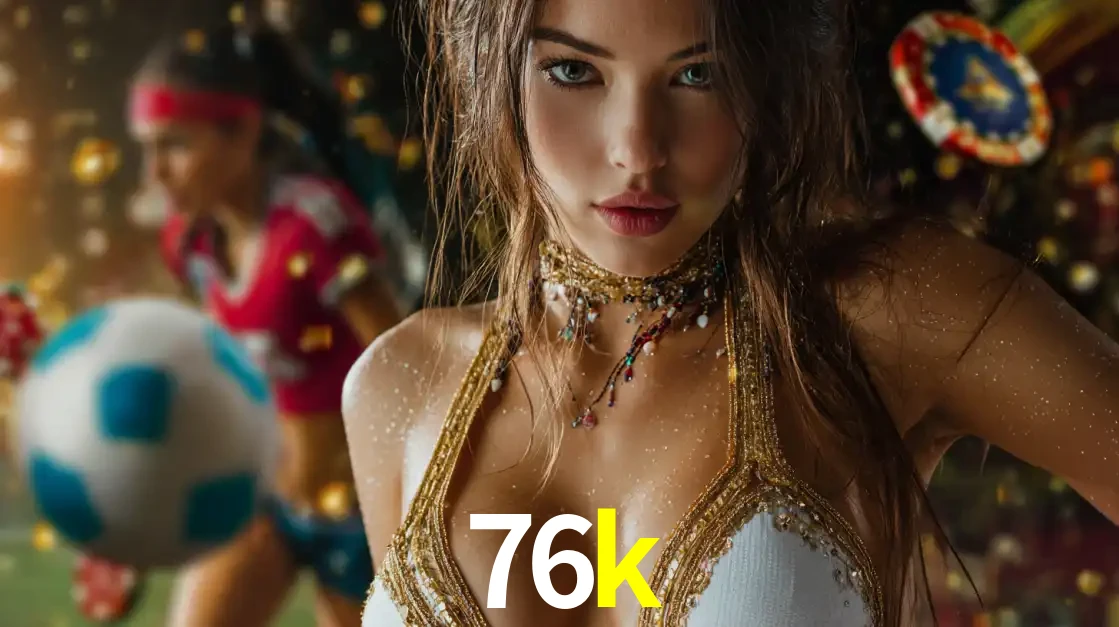 Mulher elegante representando a combinação de glamour e emoção das apostas esportivas, com uma jogadora de futebol ao fundo, destacando a ação no 76k.