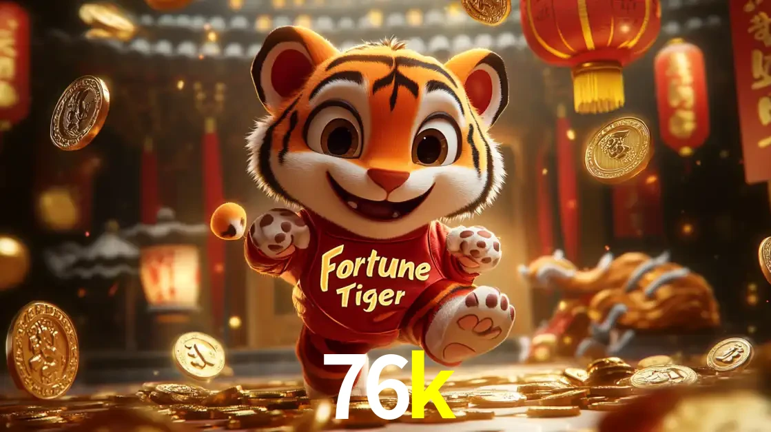 O alegre personagem do Fortune Tiger correndo sobre um caminho de moedas de ouro, simbolizando os grandes prêmios e a diversão do popular jogo de slot do 76k.