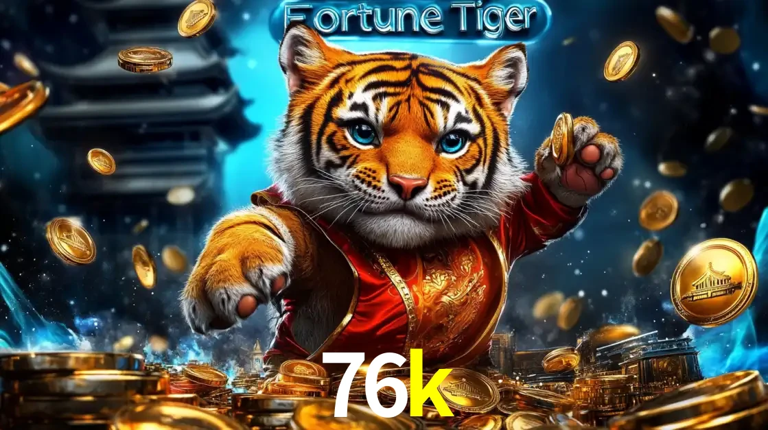 Imagem promocional do jogo de slot Fortune Tiger, com um tigre majestoso em traje tradicional cercado por uma fortuna em moedas de ouro, disponível agora no cassino 76k.